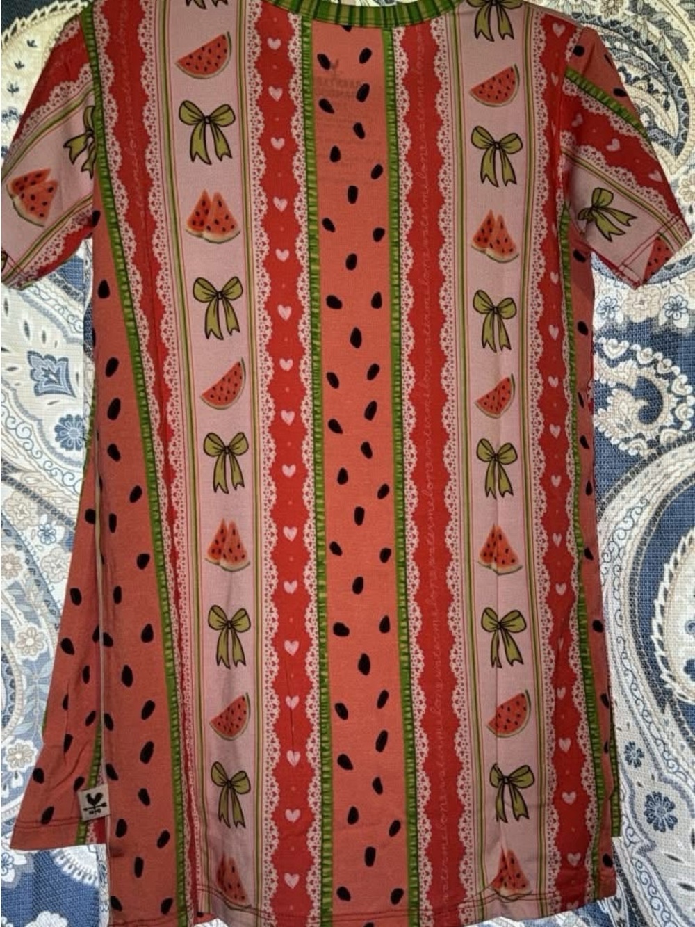 BAMBOO Pink and Red Watermelon Stripe Short Sleeve Tee
